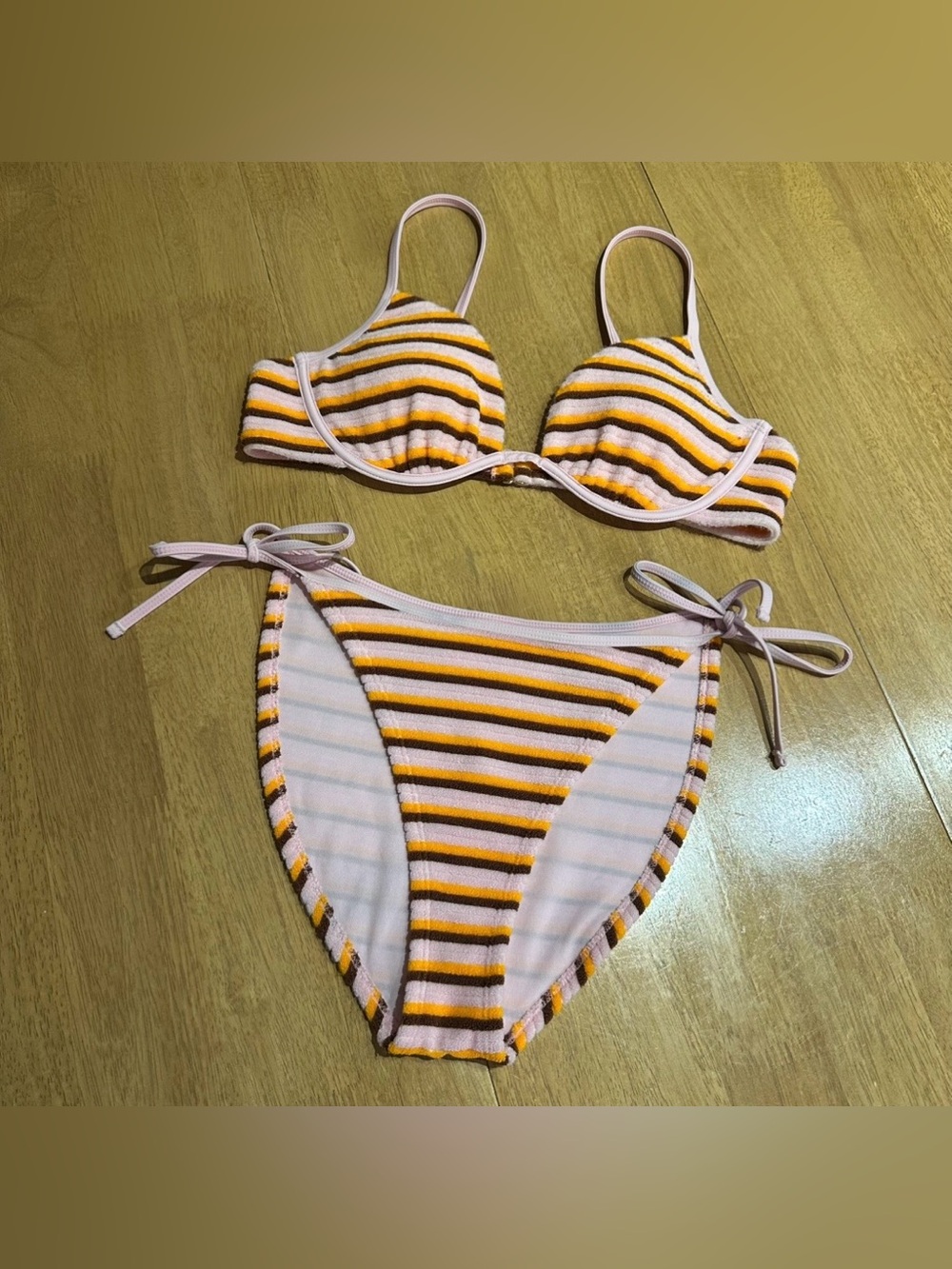 Wild Fable Medium Pink Striped Terry Cloth Underwire Bikini Set